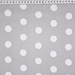 Baumwolle 100% große Punkte 23mm weiß auf grauem Hintergrund  