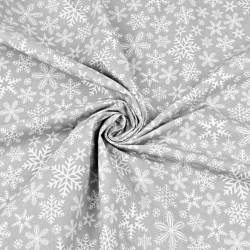 Baumwolle 100% Weihnachtsmuster weiße Schneeflocken auf grauem Hintergrund  