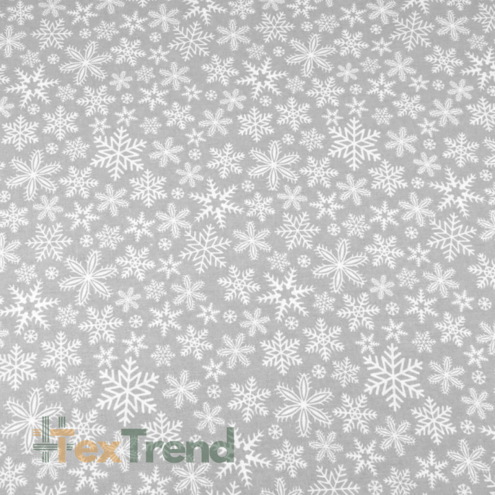 Baumwolle 100% Weihnachtsmuster weiße Schneeflocken auf grauem Hintergrund  