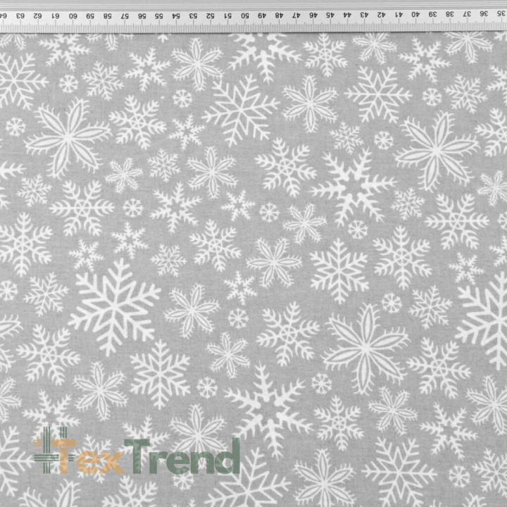 Baumwolle 100% Weihnachtsmuster weiße Schneeflocken auf grauem Hintergrund  