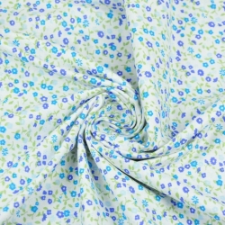 Baumwolle 100% Wiese blau-saphir auf weißem Hintergrund  