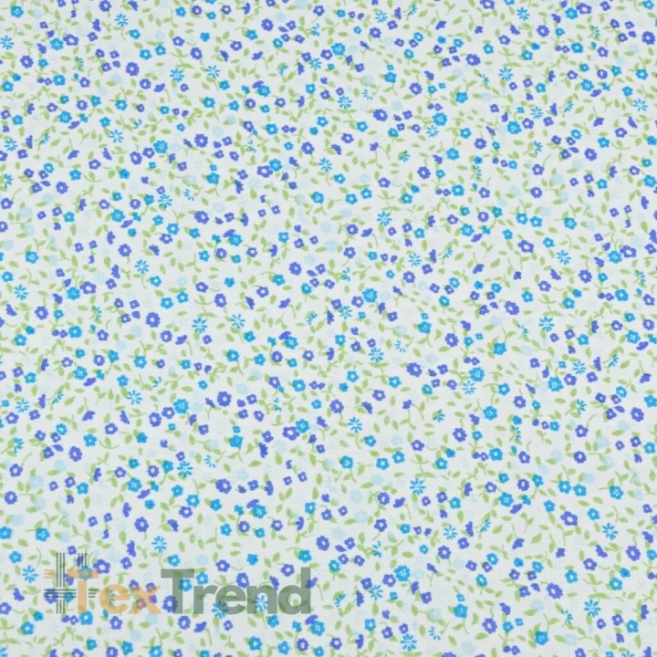 Baumwolle 100% Wiese blau-saphir auf weißem Hintergrund  