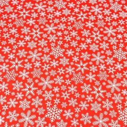 Baumwolle 100% Weihnachtsmuster weiße Schneeflocken auf rotem Hintergrund  