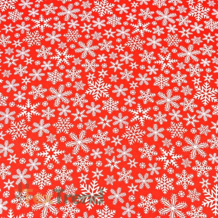 Baumwolle 100% Weihnachtsmuster weiße Schneeflocken auf rotem Hintergrund  
