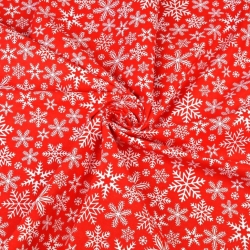 Baumwolle 100% Weihnachtsmuster weiße Schneeflocken auf rotem Hintergrund  