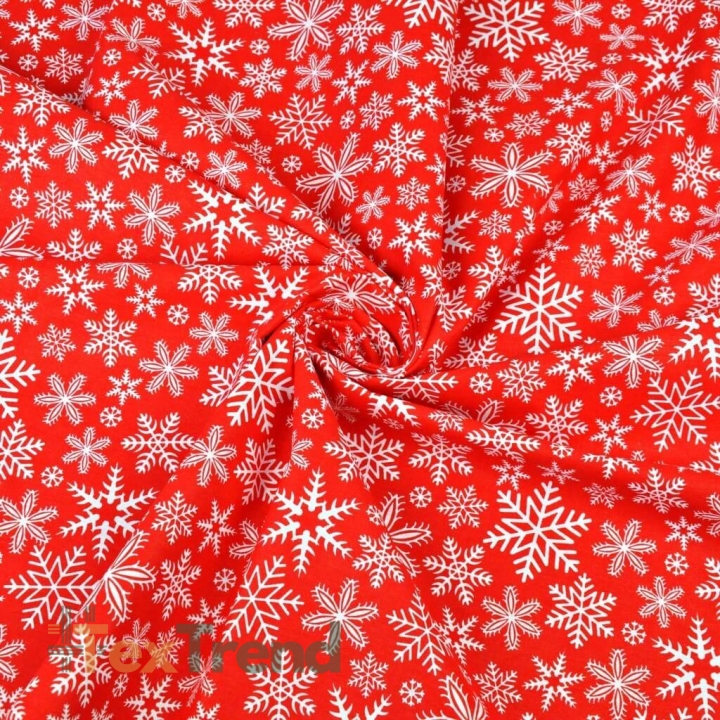 Baumwolle 100% Weihnachtsmuster weiße Schneeflocken auf rotem Hintergrund  