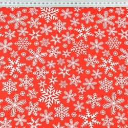 Baumwolle 100% Weihnachtsmuster weiße Schneeflocken auf rotem Hintergrund  