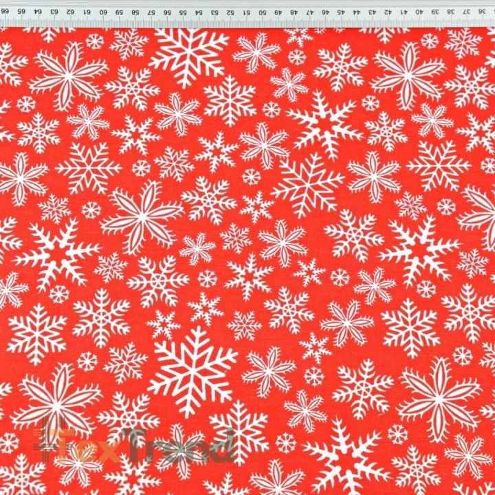 Baumwolle 100% Weihnachtsmuster weiße Schneeflocken auf rotem Hintergrund  