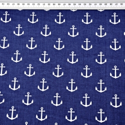 100% Baumwolle Anker weiß auf marineblauem Hintergrund  