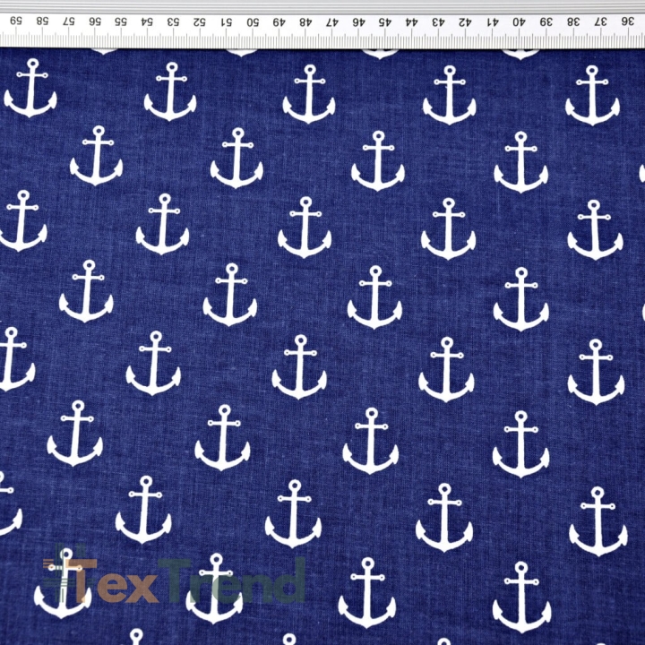 100% Baumwolle Anker weiß auf marineblauem Hintergrund  