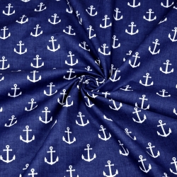 100% Baumwolle Anker weiß auf marineblauem Hintergrund  