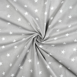 Baumwolle 100% Sterne 20mm weiß auf grauem Hintergrund  
