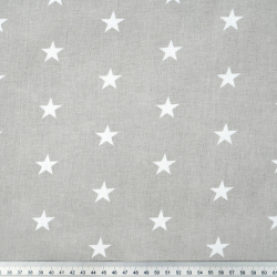 Baumwolle 100% Sterne 20mm weiß auf grauem Hintergrund  