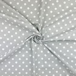100% Baumwolle Punkte 11mm weiß auf grauem Hintergrund  