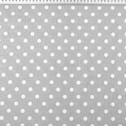 100% Baumwolle Punkte 11mm weiß auf grauem Hintergrund  