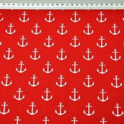 Baumwolle 100% weiße Anker auf rotem Hintergrund  