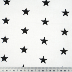 Baumwolle 100% Sterne 20mm schwarz auf weißem Hintergrund  