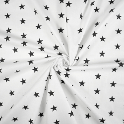 Baumwolle 100% Sterne 20mm schwarz auf weißem Hintergrund  