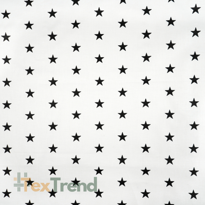 Baumwolle 100% Sterne 20mm schwarz auf weißem Hintergrund  
