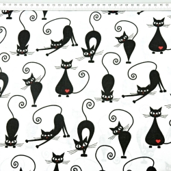 Baumwolle 100% Katzen mit Herzen schwarz auf weißem Hintergrund  