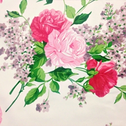 Baumwolle 100% Blumen rote Rosen auf ecrufarbenem Hintergrund  