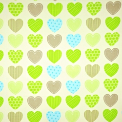 Baumwolle 100% Herzen gemustert grün-braun auf ecrufarbenem Hintergrund  