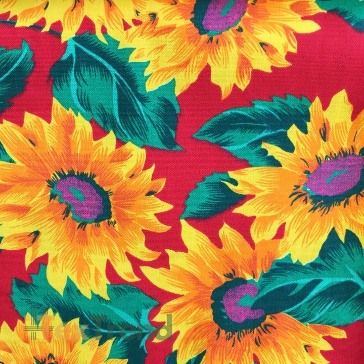 Liegefläche Stoff rote Sonnenblumen auf Hintergrund  