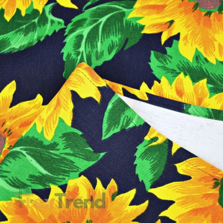 Liegefläche Stoff blaue Sonnenblumen auf Hintergrund  