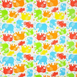 Baumwolle 100% bunte Elefanten auf weißem Hintergrund  