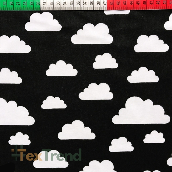 Baumwolle 100% weiße Wolken auf schwarzem Hintergrund  