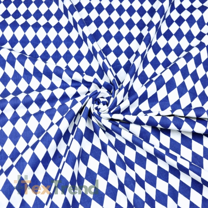 Baumwolle 100% dunkelblaue Rauten auf weißem Hintergrund  