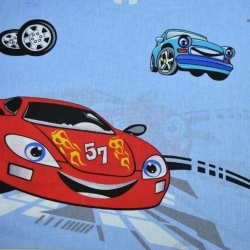 Baumwolle 100% Fahrzeuge Rennwagen auf blauem Hintergrund  