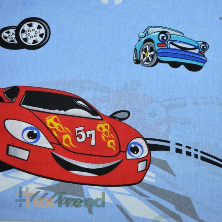 Baumwolle 100% Fahrzeuge Rennwagen auf blauem Hintergrund  