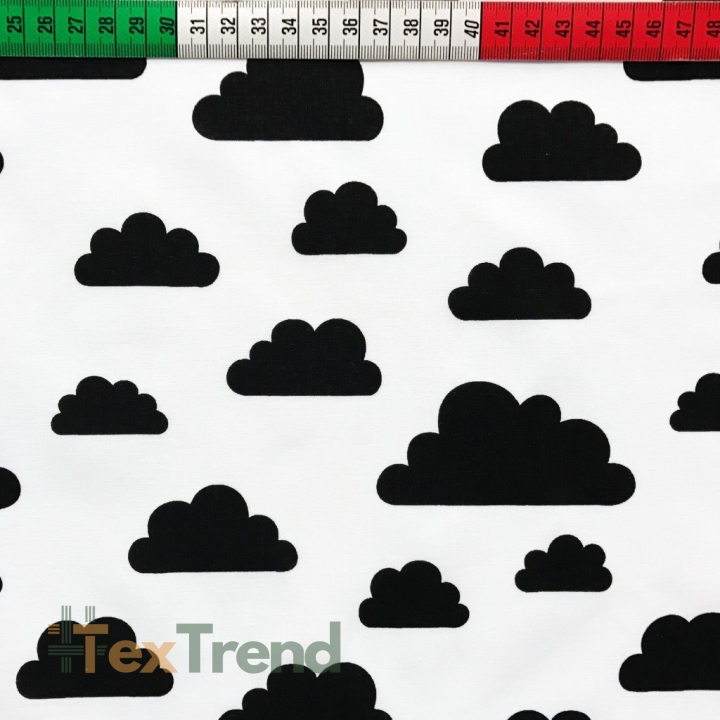 Baumwolle 100% schwarze Wolken auf weißem Hintergrund  