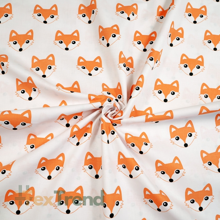 Baumwolle 100% Orange Füchse auf weißem Hintergrund  