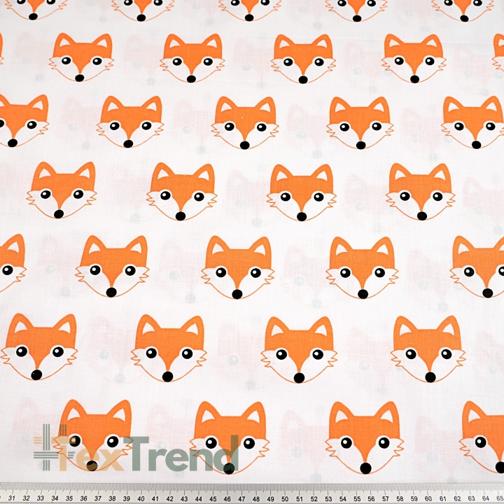 Baumwolle 100% Orange Füchse auf weißem Hintergrund  