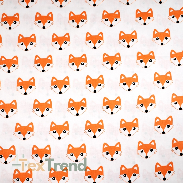 Baumwolle 100% Orange Füchse auf weißem Hintergrund  