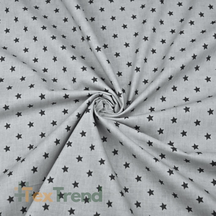 Baumwolle 100% Sterne 8mm graphit auf grauem Hintergrund  