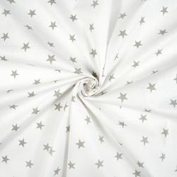 Baumwolle 100% 20mm graue Sterne auf weißem Hintergrund  
