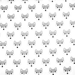 Baumwolle 100% Graue Füchse auf weißem Hintergrund  
