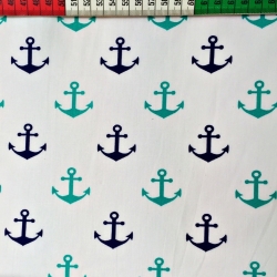 Baumwolle 100% Türkis-marineblaue Anker auf weißem Hintergrund  