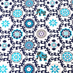 Baumwolle 100% indisches Blumenmuster dunkelblau  