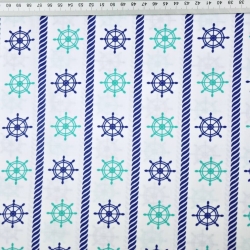 Baumwolle 100% Türkis-marineblaue Steuerräder auf weißem Hintergrund  