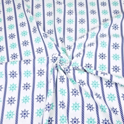 Baumwolle 100% Türkis-marineblaue Steuerräder auf weißem Hintergrund  