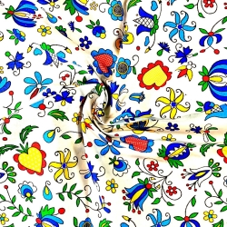 Baumwolle 100% Kaschubisches Muster Blau auf weißem Hintergrund  