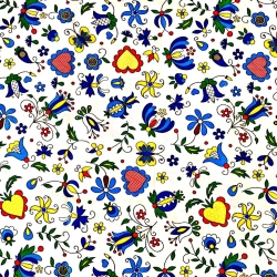 Baumwolle 100% Kaschubisches Muster Blau auf weißem Hintergrund  