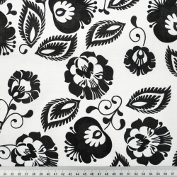 Baumwolle 100% Łowicz-Muster schwarz auf weißem Hintergrund  