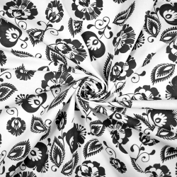 Baumwolle 100% Łowicz-Muster schwarz auf weißem Hintergrund  