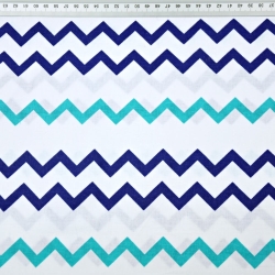 Baumwolle 100% Türkis-marineblaue Zickzackmuster auf weißem Hintergrund  