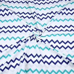 Baumwolle 100% Türkis-marineblaue Zickzackmuster auf weißem Hintergrund  